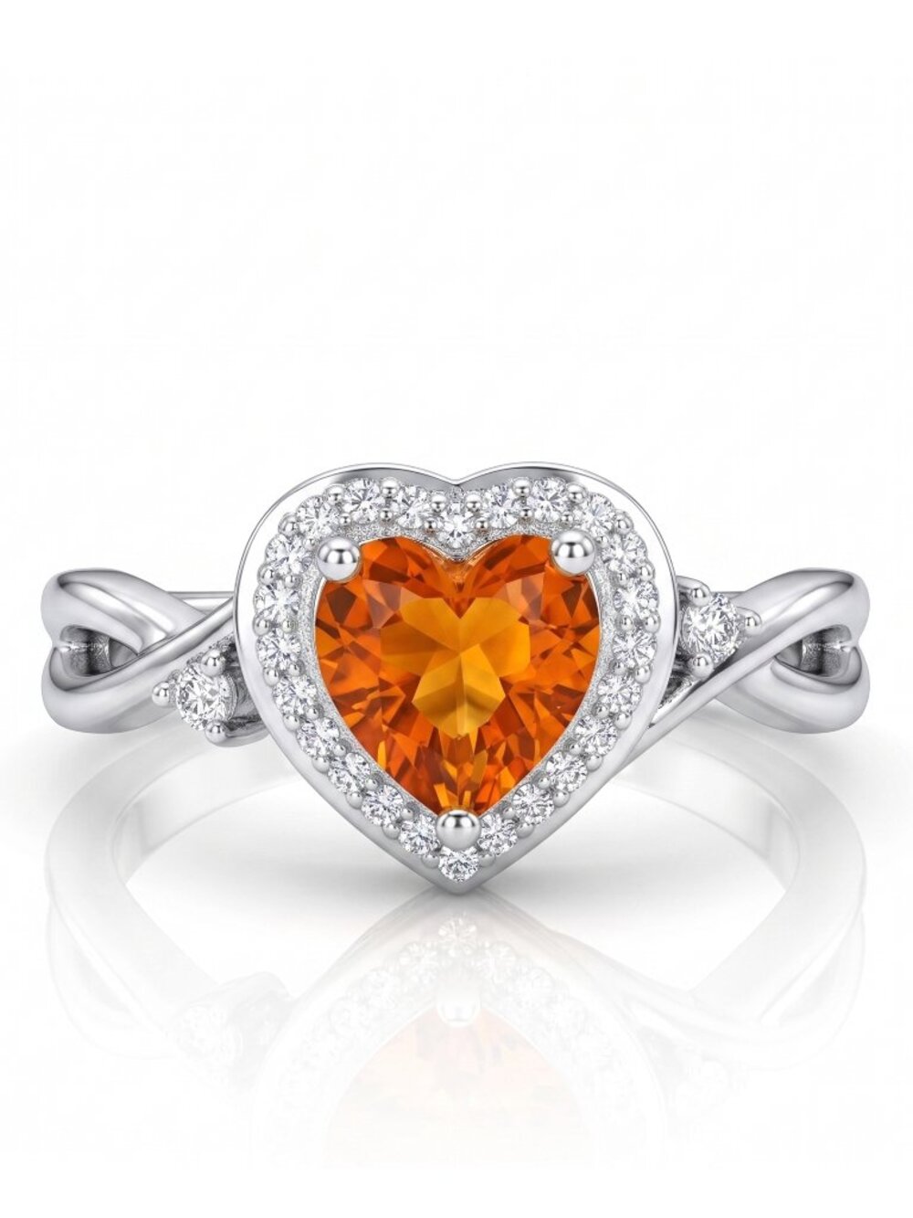 Citrine Heart Orange Gemstone ring, 925 Sterling Silver Charmed Aroma